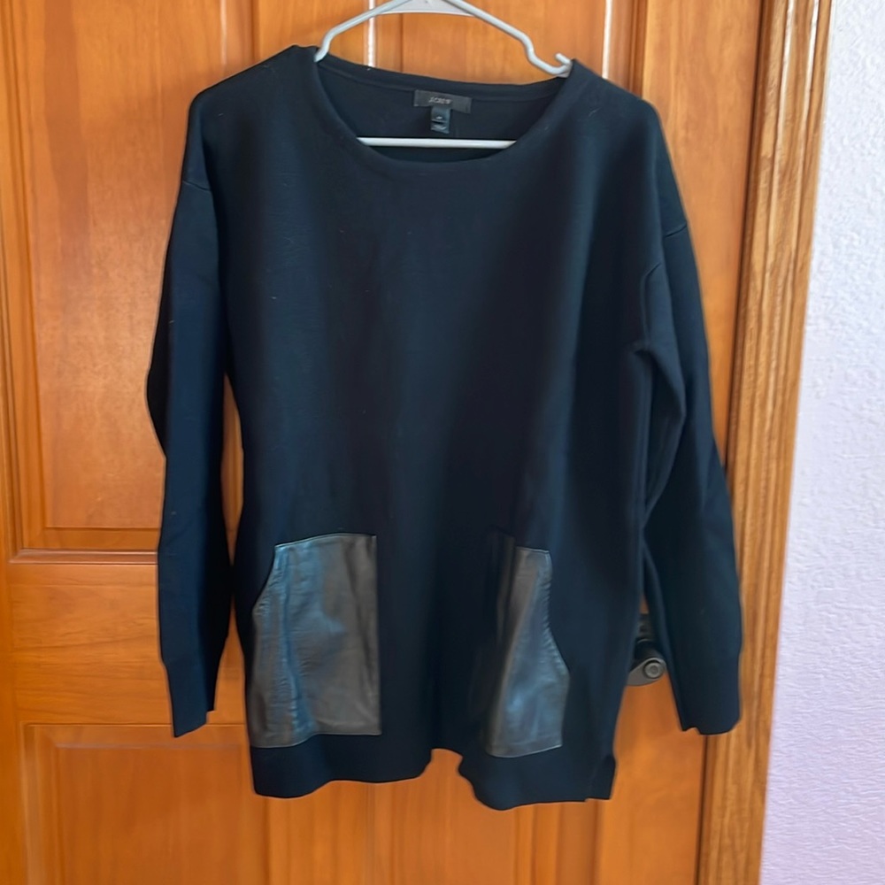 Black J Crew sweater with Leather pockets